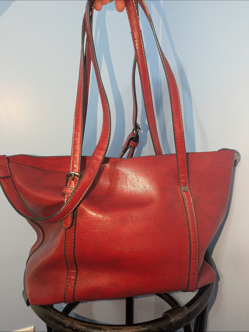 Classic Women's Soft Faux Leather Red Shoulder Tote